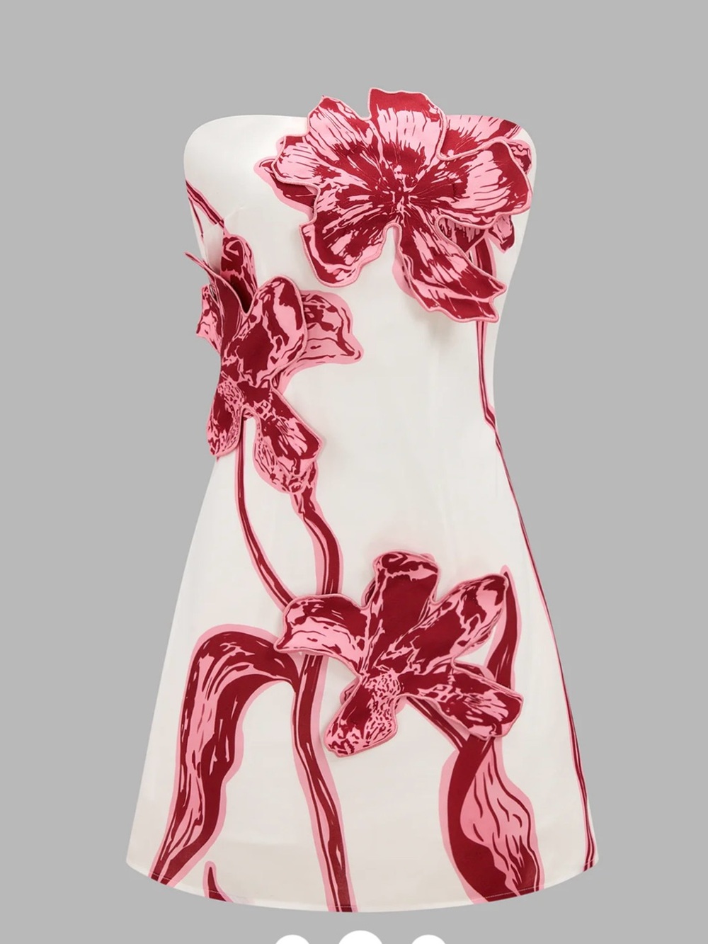Commense 3D Floral Strapless White Dress with Pink Floral Appliqué -Small